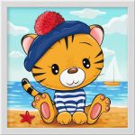 Алмазная (кристальная) мозаика Алмазная живопись, Тигренок на море 20х20 см