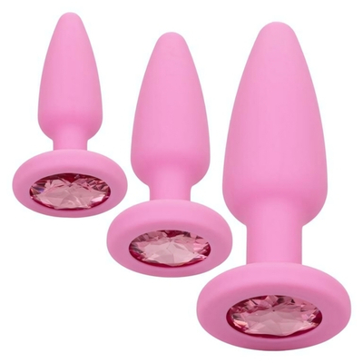 Набор из 3 розовых анальных пробок Crystal Booty Kit (Цвет: розовый)