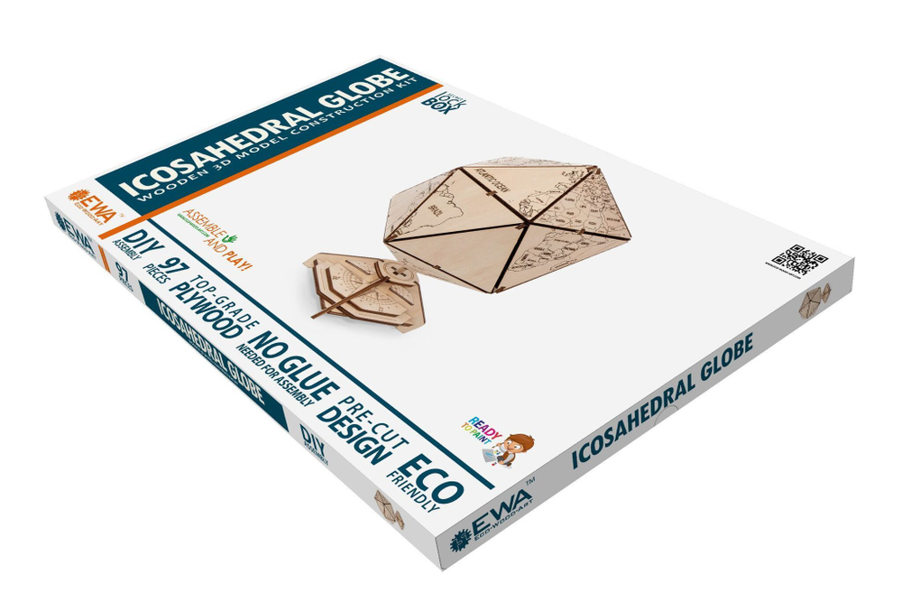 Конструктор деревянный 3D EWA Глобус Икосаэдр с секретом (шкатулка, сейф)