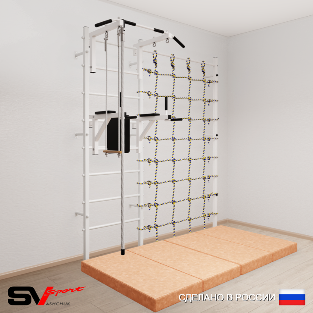 Шведская стенка Sv Sport усиленная 67640 (Турник стандарт/Брусья/Канат/Трапеция/Мат 2м/Канатный лаз)