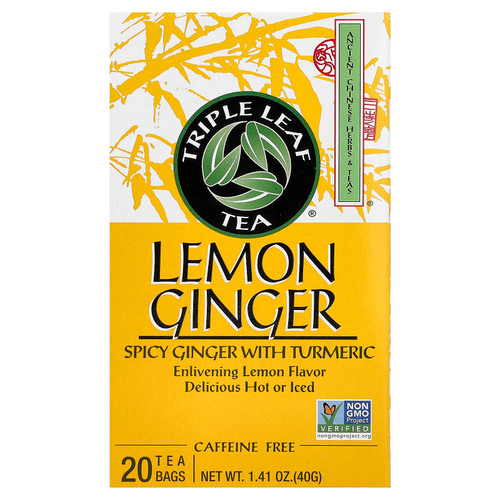 Triple Leaf Tea, чай с лимоном и имбирем, 20 чайных пакетиков, 40 г (1,41 унции)