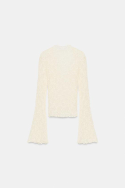 ZARA КРУЖЕВНОЙ ТОП С РУКАВАМИ КЛЕШ, ЭКРЮ