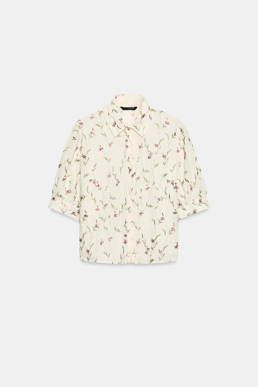 ZARA РУБАШКА С ВЫШИВКОЙ И БИСЕРОМ, ЭКРЮ/ЗЕЛЕНЫЙ