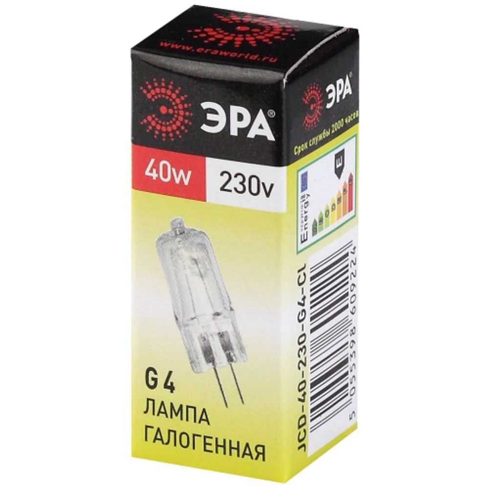 Лампа галогенная ЭРА JCD-40W-230V-CL-G4 40Вт капсула теплый белый свет G4 | Лампы галогенные Капсульные (G4, G9)