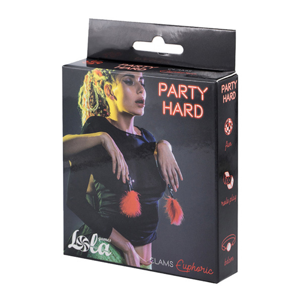 Зажимы на соски с красным пухом Lola Games Party Hard Euphoric 1131-02lola