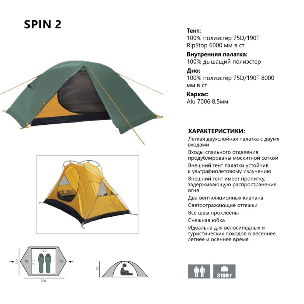 Легкая палатка с юбкой Btrace Spin 2 (260х222х102 см, 3.1 кг)