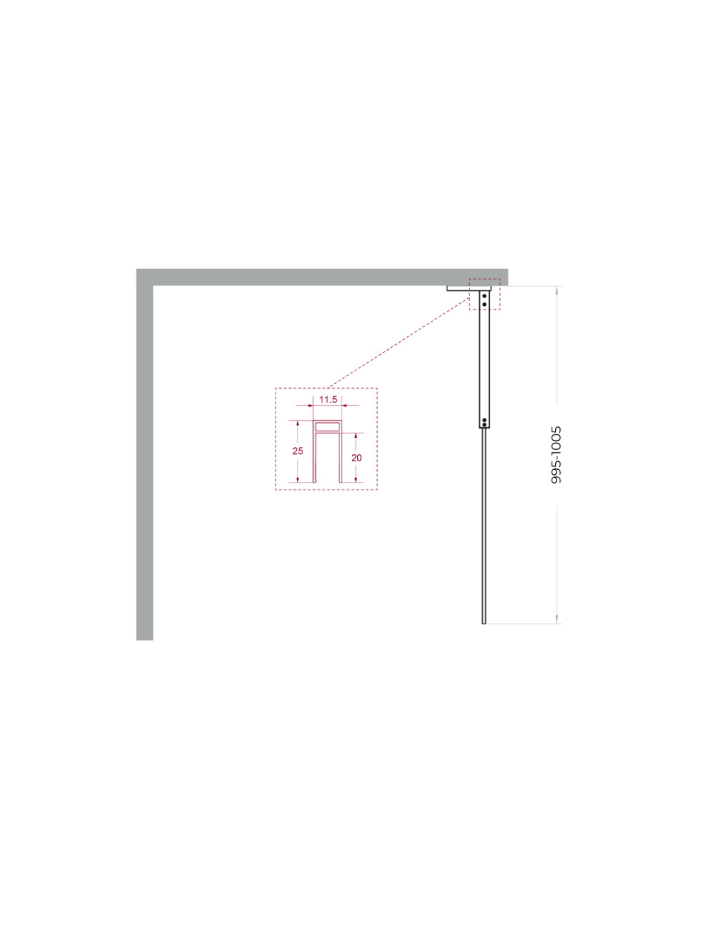 Душевая перегородка BelBagno UNO-L-1-TB-100-FL-GM профиль оружейная сталь, стекло рифленое FLUTTO