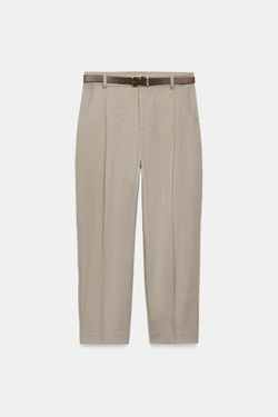 ZARA УКОРОЧЕННЫЕ БРЮКИ С РЕМНЕМ, ПЕСОЧНЫЙ МЕЛАНЖ
