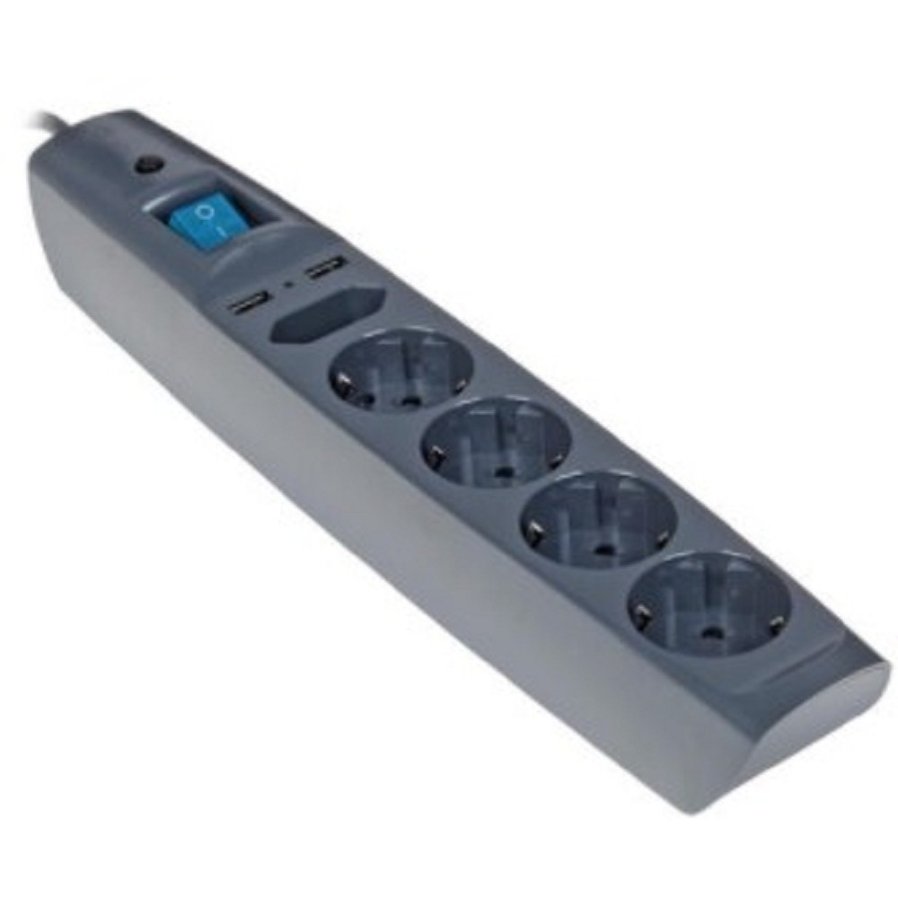 ЭРА C0043326 Сетевой фильтр SFU-5es-2m-B черный {3x1 мм2, со шт, с выкл, 5гн + 2 USB - зарядки, 2м, защита от короткого замыкания, от перегрузки, от импульсных и высокочастнотных помех}