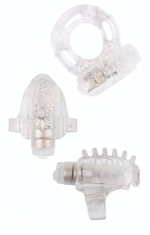 Набор из 3 прозрачных эрекционных колец с вибрацией Teasers Ring Kit (Цвет: прозрачный)