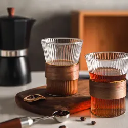 Чашка 300 мл кофейная без ручки Japanese Style Optic дерев. вставка d 8,2 см h11,2 см Barista [1]