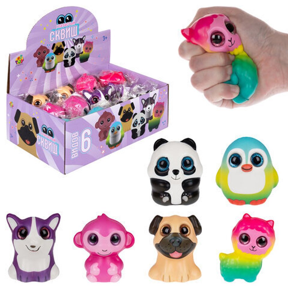 Игрушка-антистресс "Глазастый сквиш. Животные", 8х9 см, ассорти 6 видов, 1TOY, Т26310