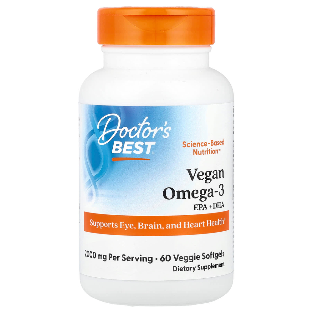 Doctor's Best, Веганские омега-3, ЭПК и ДГК, 60 растительных капсул (1000 мг в каждой капсуле)