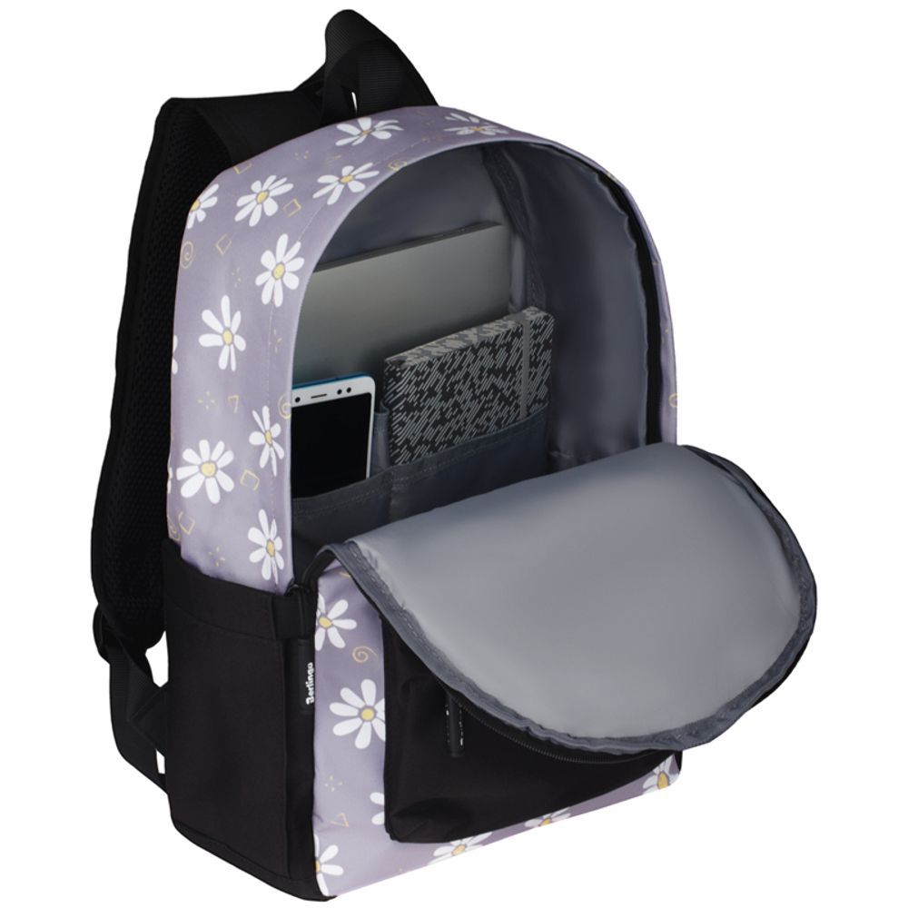 Рюкзак Berlingo Casual Chamomile black 39,5х27х13см, 500 гр., 1отд. 3карм, уплотненная спинка