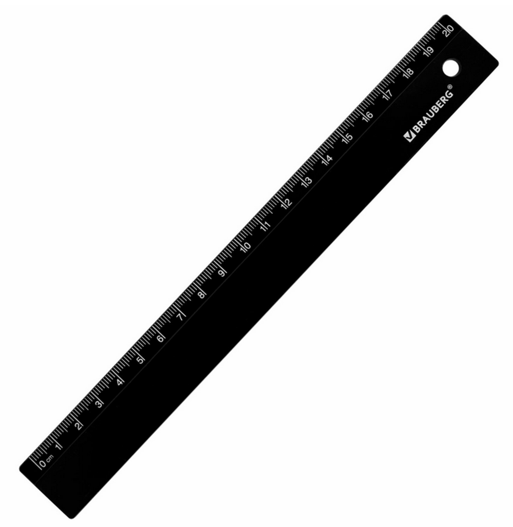 Линейка пластик 20см. черная (BRAUBERG)