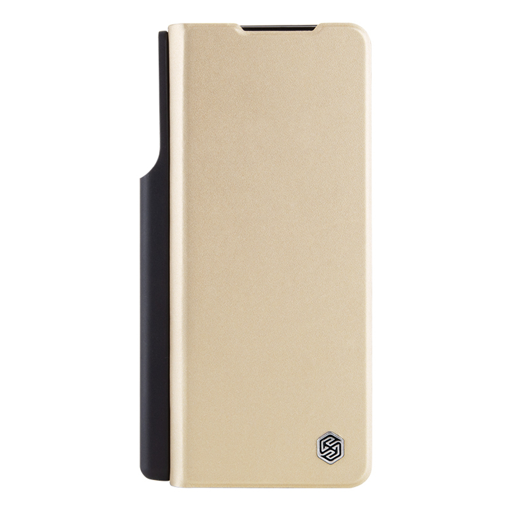 Чехол золотистого цвета (Champagne gold) от Nillkin для Samsung Galaxy Z Fold 4 5G, с держателем для S Pen, серия Qin Pro Leather с защитной шторкой для камеры