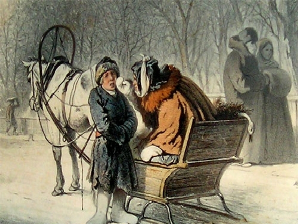 "Зима". Литография с рисунка К.А.Трутовского. 1860г. - антикварная литография