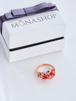 Позолоченное кольцо Россыпь из красных камней Swarovski