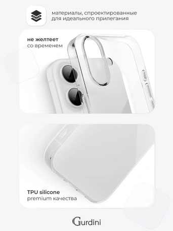 Чехол накладка Gurdini iPhone 17 6.3" плотный силикон 1,5 mm прозрачный