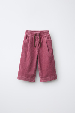ZARA БАРХАТНЫЕ БРЮКИ WIDE LEG С КРУЖЕВОМ, ТЕМНО-РОЗОВЫЙ