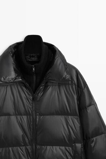 Massimo Dutti Пуховик с высоким воротником и съемными элементами, черный
