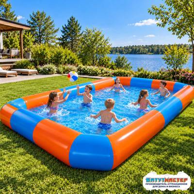 Бассейн для водной горки 6*4*0,65 м с липучкой для горки