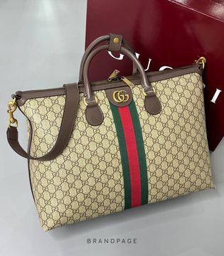 Дорожная сумка бежевая с коричневой отделкой от Gucci Savoy BP5-882239