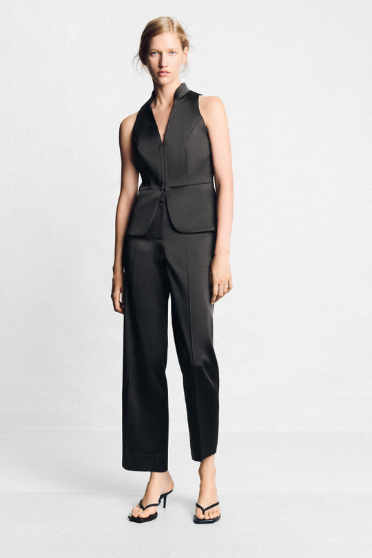 ZARA АТЛАСНЫЕ БРЮКИ ПРЯМОГО КРОЯ, ЧЕРНЫЙ