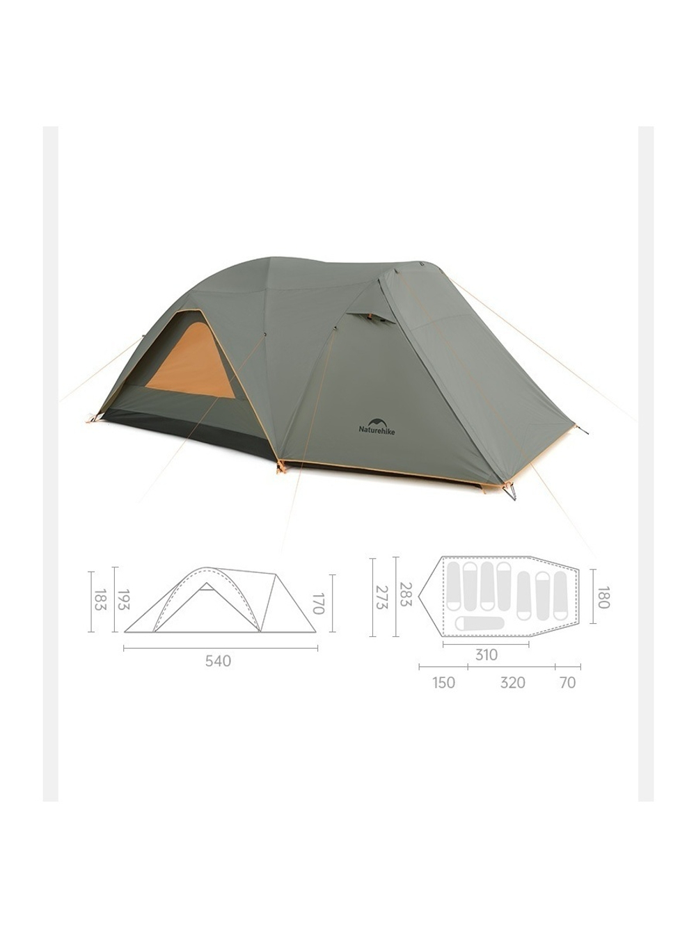 Палатка Naturehike KOTA 4, 8-местная, алюминиевый каркас, темно-зеленая