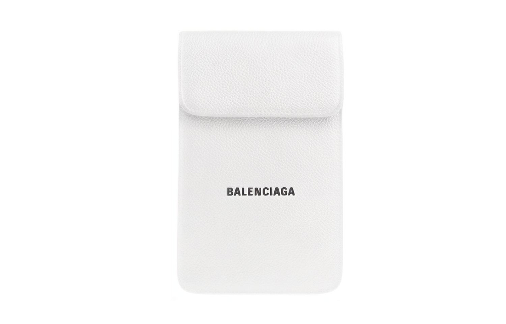 Balenciaga Cash Cow Leather Cell Phone Pouch Card Holder Men"s White