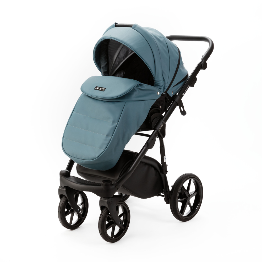 Детская универсальная коляска Adamex NOLA Deluxe 2 в 1 N-SA63 (Серый с голубым экокожа)