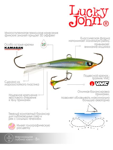 Балансир Lucky John NORDIC 4 с тр. 40мм/40H блистер