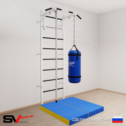 Шведская стенка Sv Sport усиленная 6095 (Турник стандарт/Канат/Цепь/Мешок 15кг/Мат 1м)