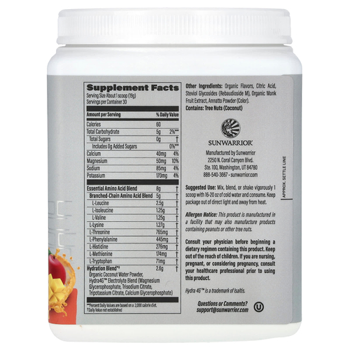 Sunwarrior, Sport, активные аминокислоты, со вкусом манго, 570 г (1,25 фунта)