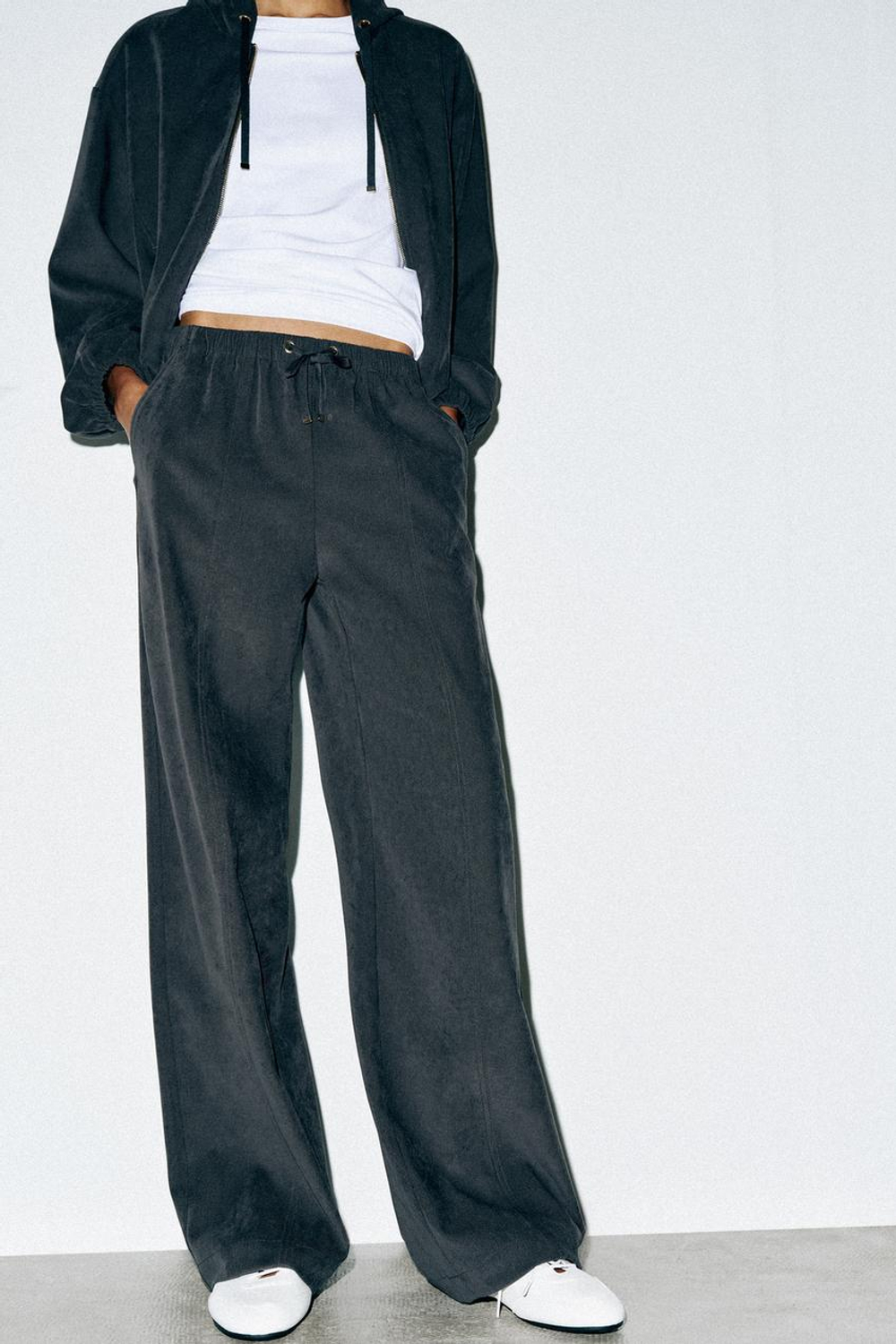 ZARA ШИРОКИЕ БРЮКИ С ЭЛАСТИЧНЫМ ПОЯСОМ, АНТРАЦИТОВО-СЕРЫЙ