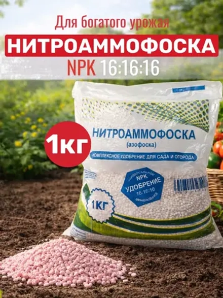 НИТРОАММОФОСКА Азофоска, 1кг, Удобрение для сада и огорода.