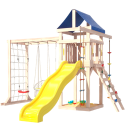 Детская площадка неокрашенная Fun Land с модулем сетка-рукоход, подвесным креслом и качелями
