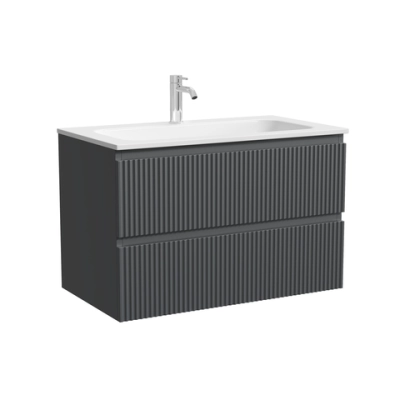Тумба подвесная SANCOS Сноб Р (Snob R) 790х445х500, c двумя ящиками оснащенными доводчиками, темный антрацит матовый, арт.SNR80MDH