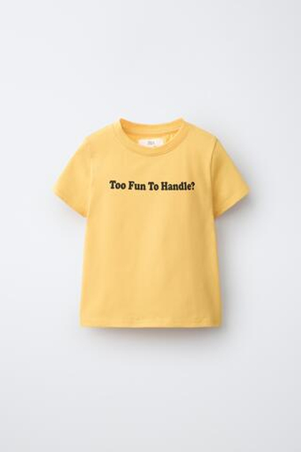 ZARA ФУТБОЛКА С ТЕКСТОВЫМ ПРИНТОМ, ЖЕЛТЫЙ