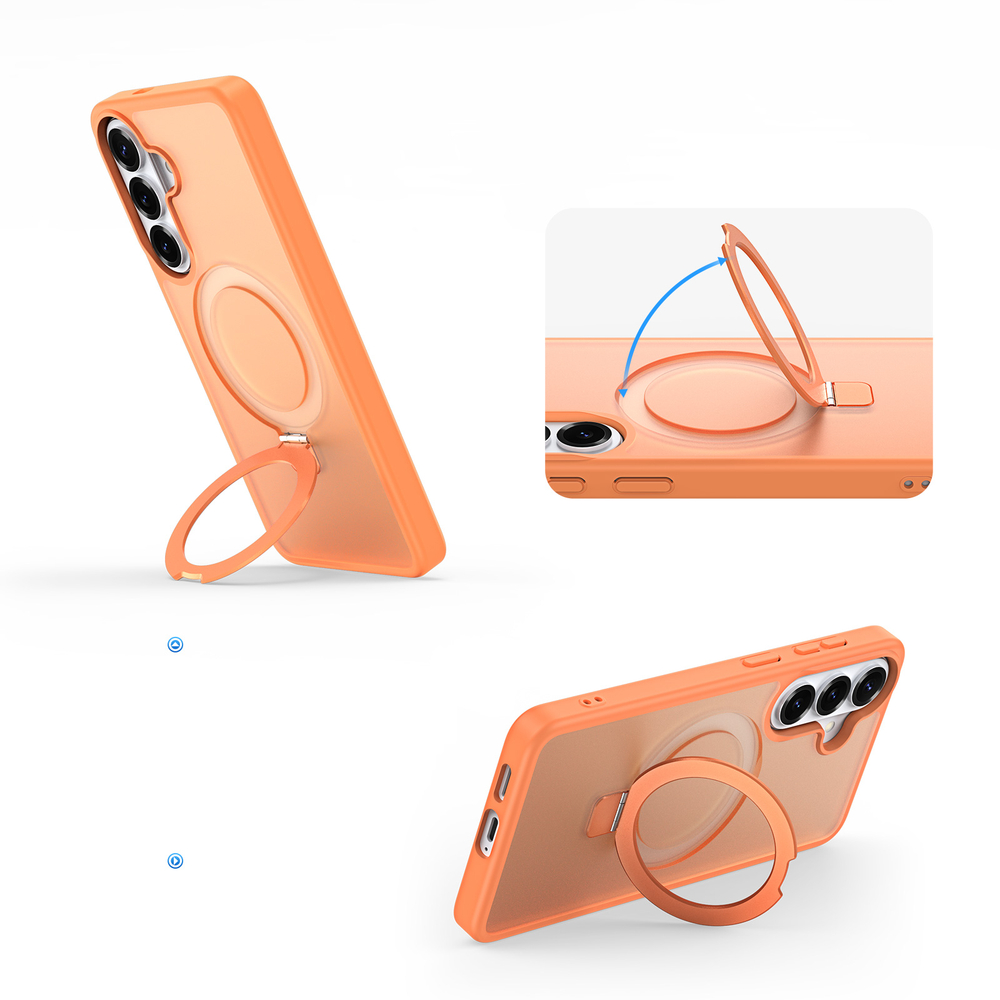 Матовый чехол оранжевого цвета с MagSafe для Samsung Galaxy S26, серия Yind Series Case от Dux Ducis (версия с магнитной откидной подставкой)