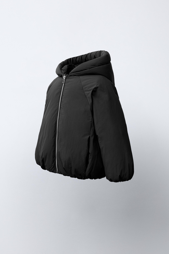 ZARA ПУХОВИК С НАПОЛНИТЕЛЕМ ИЗ ПЕРА И ПУХА WATER REPELLENT, ЧЕРНЫЙ