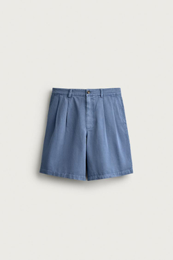 ZARA ШОРТЫ REGULAR FIT СО СКЛАДКАМИ, СИНИЙ