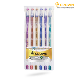 Crown Набор гелевых ручек "Hi-Jell Metallic" 6шт., 6цв., 0,7мм, металлик, ПВХ уп., европодвес, Crown