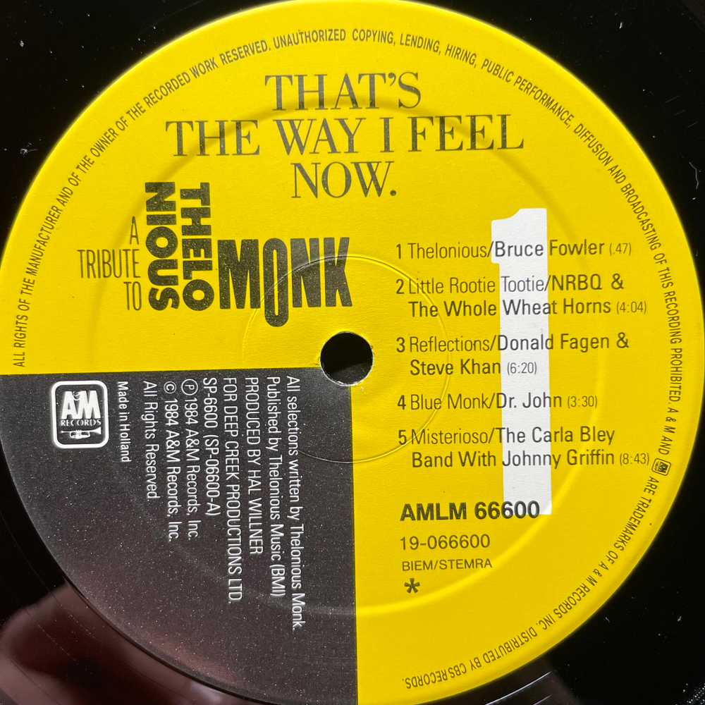 That's The Way I Feel Now - A Tribute To Thelonious Monk 2LP (Голландия 1984г.)