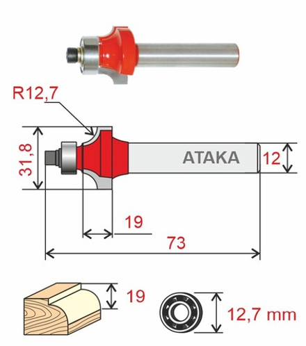 Фреза Атака 592381 кромочная калевочная D38.1/ф12/H19