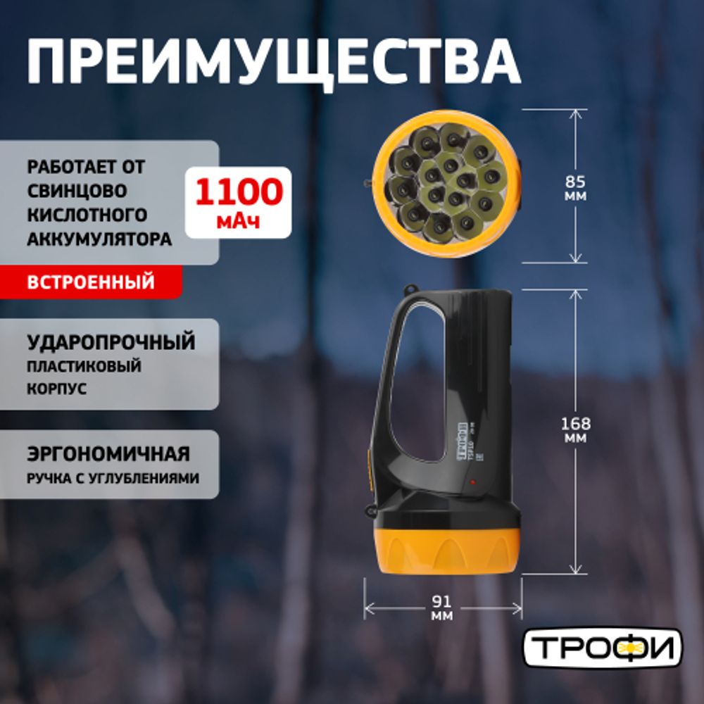 Светодиодный фонарь Трофи TSP10 прожекторный аккумуляторный 2 режима со встроенной зарядкой | Трофи