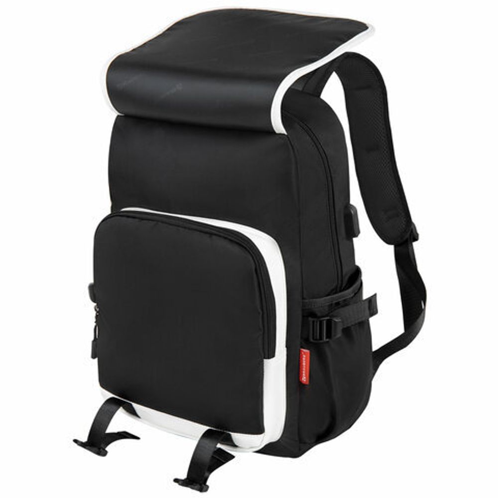 Рюкзак BRAUBERG FUSION универсальный, USB-порт, черный с белыми вставками, 45х31х15 см, 271657