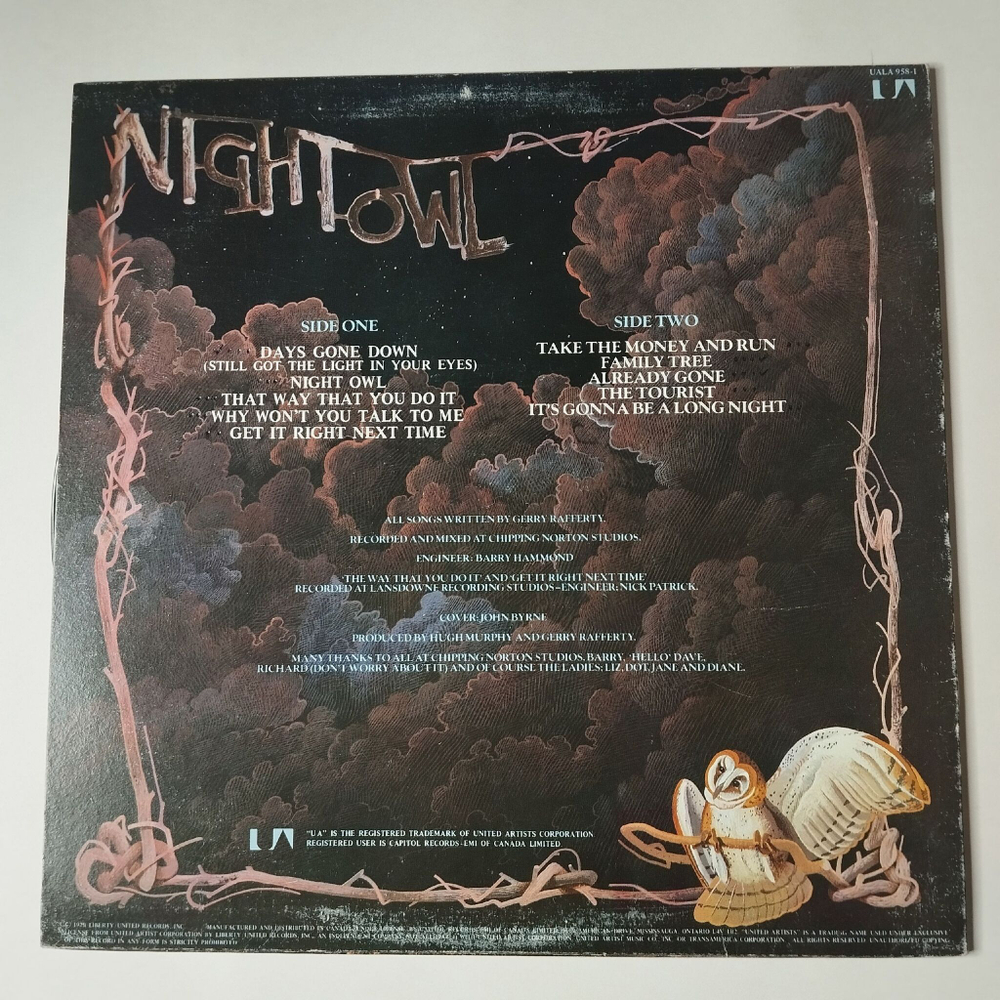 Винтажная виниловая пластинка LP Gerry Rafferty Night Owl (Canada 1979)