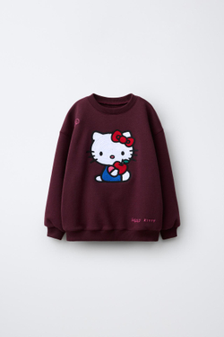 ZARA ТОЛСТОВКА С ВЫШИВКОЙ HELLO KITTY ©, БУРГУНДИ