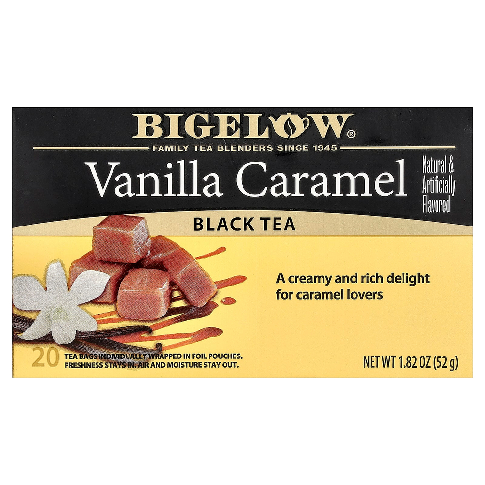 Bigelow, черный чай, ваниль и карамель, 20 чайных пакетиков, 52 г (1,82 унции)